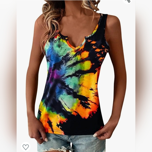 EUC🔹️Tie Dye Tank Top with Notched Neck - Large - Picture 2 of 3